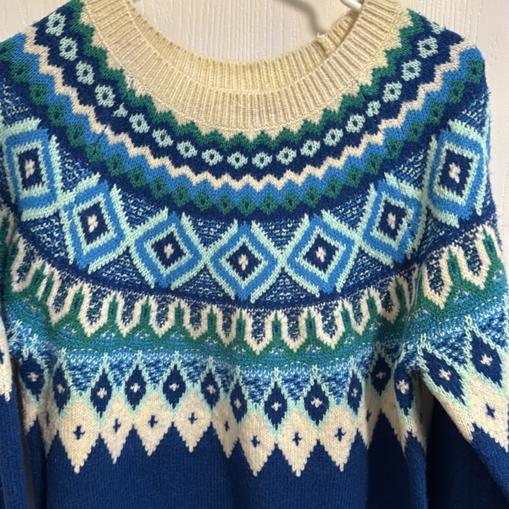 St. John’s Bay Women’s Medium Sweater Long Sleeve Geometric Knit Warm Winter Ski - Picture 2 of 11